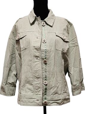 Alfred Dunner - Light Green Check Cotton Jacket - Women Size 16